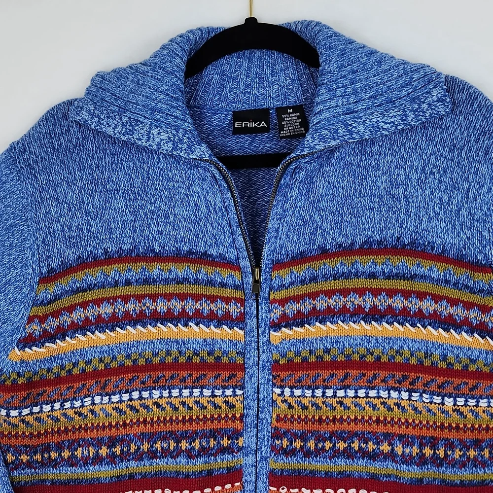 Vintage Erika Women's Zippered Knit Sweater Cardigan Blue Size Medium NWT - Picture 3 of 11